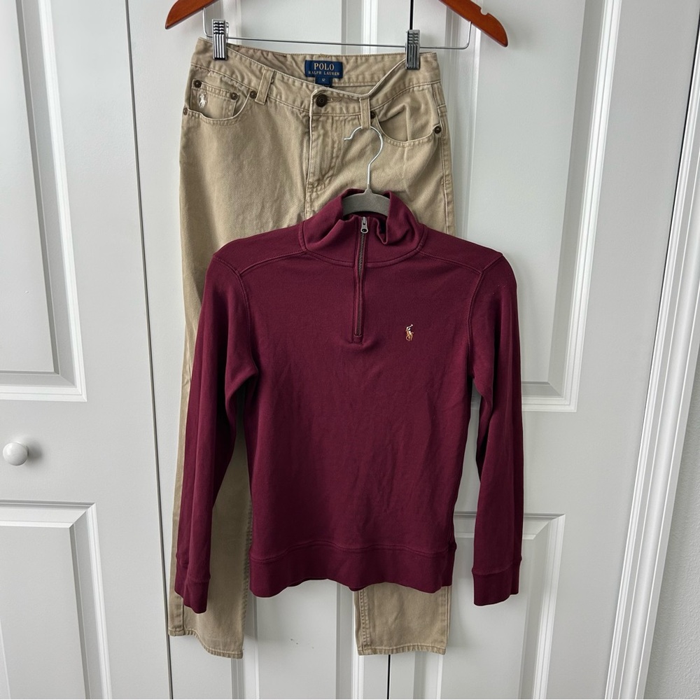 Polo Ralph Lauren Boys Bundle – 1/4 Zip‎ Pullover & Khaki Pants size 12